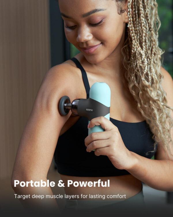 RENPHO Mini Thermal Massage Gun with Heat, Portable Deep Tissue Percussion Massager, Color Silicone Sleeves Travel Size with Carry Case, Grey