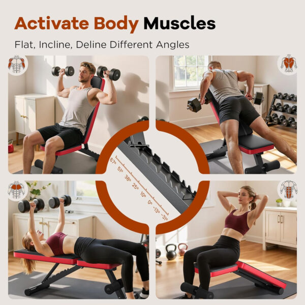 NICEPEOPLE Basic Weight Bench for Home Gym, Foldable Workout Bench with 8 Backrests, 660LBS Weight Capacity Adjustable Bench