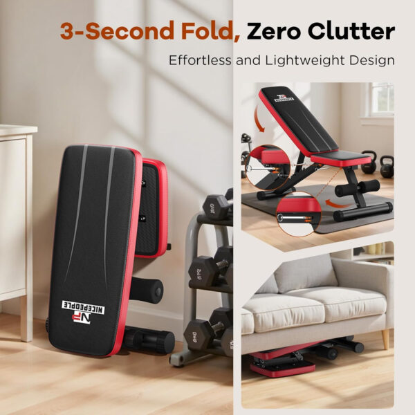 NICEPEOPLE Basic Weight Bench for Home Gym, Foldable Workout Bench with 8 Backrests, 660LBS Weight Capacity Adjustable Bench