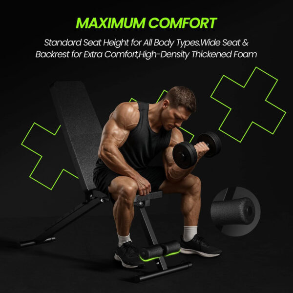 Adjustable Weight Bench for Home Gym, Foldable Workout Bench for Full Body Fitness Dumbbell Exercise, 600LBS Incline Decline Flat Bench with Resistance Bands for Strength Training