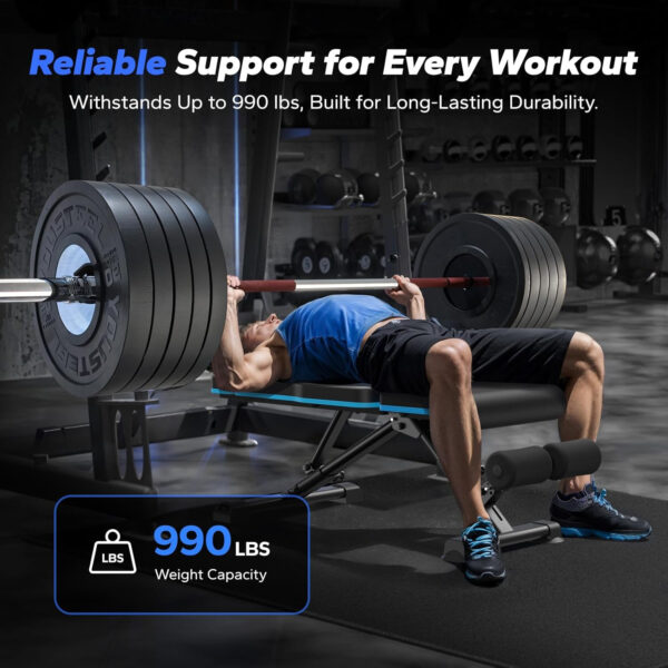 MERACH Adjustable Weight Bench, 990LBS Fast Folding Weight Benches for Home Gym, Workout Bench with Extended Head Support, Incline Decline Flat Utility Bench Press for Full Body
