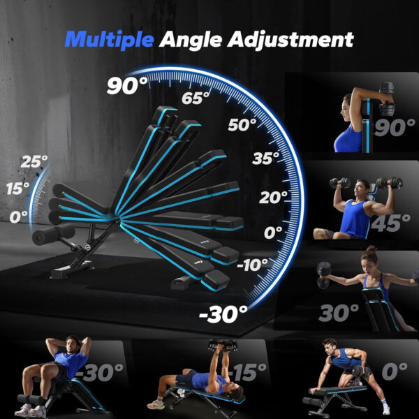 MERACH Adjustable Weight Bench, 990LBS Fast Folding Weight Benches for Home Gym, Workout Bench with Extended Head Support, Incline Decline Flat Utility Bench Press for Full Body