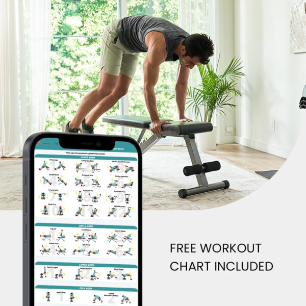 68936b30e7ccc720dd863a41855249e506bf9f4f8770ef21d6482.jpg Finer Form 5-in-1 Weight Bench, Adjustable & Foldable for Bench Press, Strength Training and Full Body Workout. Perfect for Dumbbell Sets or an Adjustable Dumbbell Set in Your Home Gym.