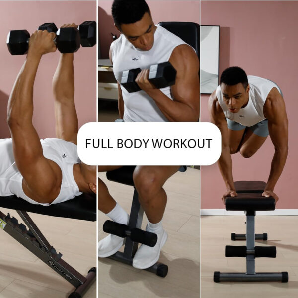 68936b31eaec470a6075e3a6a483b3662831cc79f9b29f0a7e786.jpg Finer Form 5-in-1 Weight Bench, Adjustable & Foldable for Bench Press, Strength Training and Full Body Workout. Perfect for Dumbbell Sets or an Adjustable Dumbbell Set in Your Home Gym.