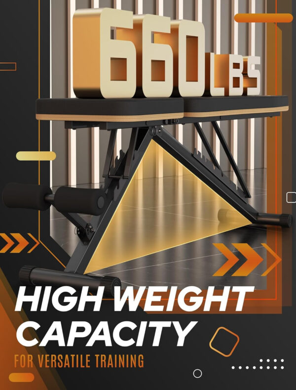 Assemble-Free Foldable Weight Bench Press for Home Gym, 660 LBS Capacity Incline Decline, Sit-up Bench for Full-Body Strength Training
