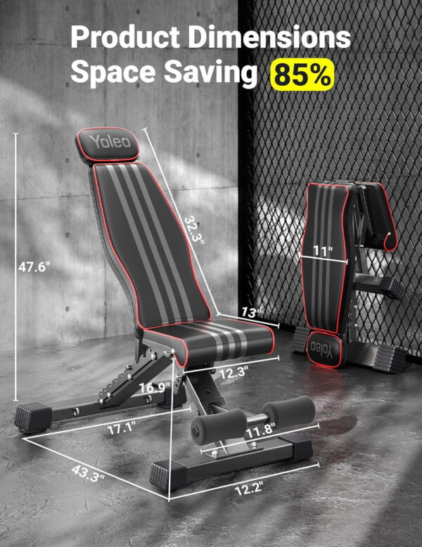 68936bf57753159f97c79d2b4fa473a797a9b824622f21cb5e312.jpg Yoleo Adjustable Weight Bench, 660LB Foldable Workout Bench with Extended Head/Neck Protection/Spine Support for Bench Press, Fast Folding Incline Decline Flat Bench