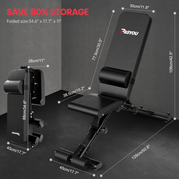 PASYOU Adjustable Weight Bench Full Body Workout Multi-Purpose Foldable Incline Decline Exercise Workout Bench for Home Gym