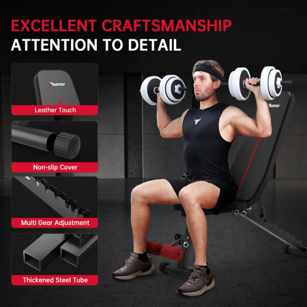 PASYOU Adjustable Weight Bench Full Body Workout Multi-Purpose Foldable Incline Decline Exercise Workout Bench for Home Gym