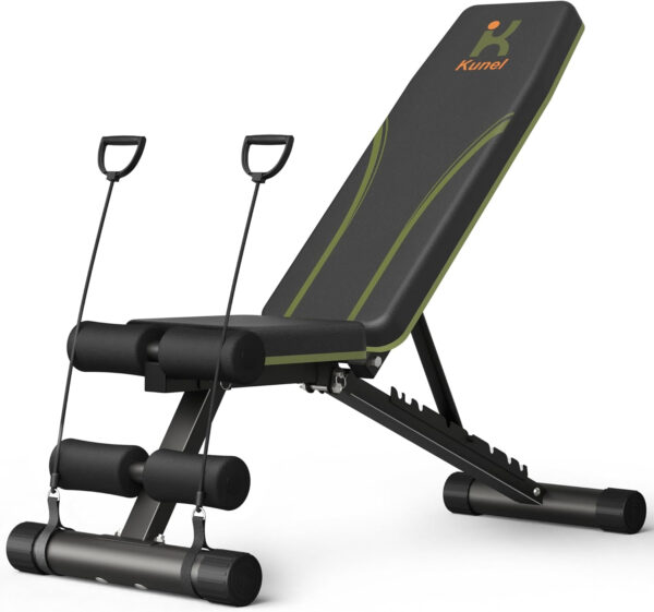 Kunel Adjustable Weight Bench for Home Gym, Foldable 700LBS Workout Bench with 9 Backrests, Multi-Purpose Bench Press for Incline Decline Flat with Fast Adjustment (2 resistance bands)
