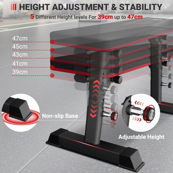 Adjustable Height Foldable Flat Weight Bench - 1300lb Heavy Duty Workout Bench for Home Gym Strength Training, Full Body & Ab Workouts