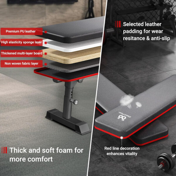 Adjustable Height Foldable Flat Weight Bench - 1300lb Heavy Duty Workout Bench for Home Gym Strength Training, Full Body & Ab Workouts