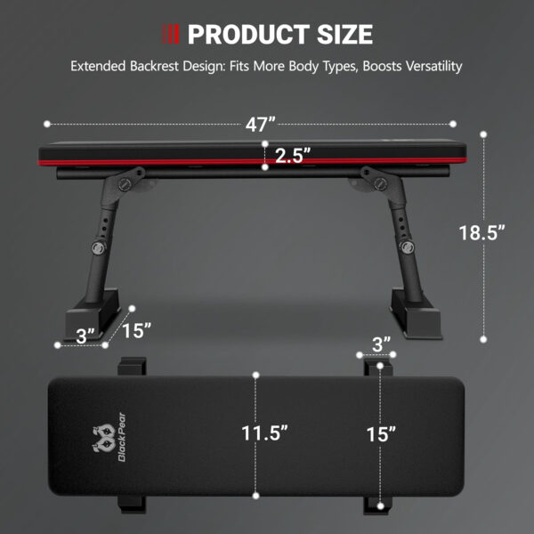 Adjustable Height Foldable Flat Weight Bench - 1300lb Heavy Duty Workout Bench for Home Gym Strength Training, Full Body & Ab Workouts