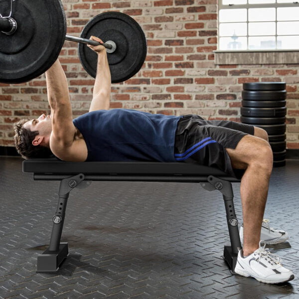 Adjustable Height Foldable Flat Weight Bench - 1300lb Heavy Duty Workout Bench for Home Gym Strength Training, Full Body & Ab Workouts