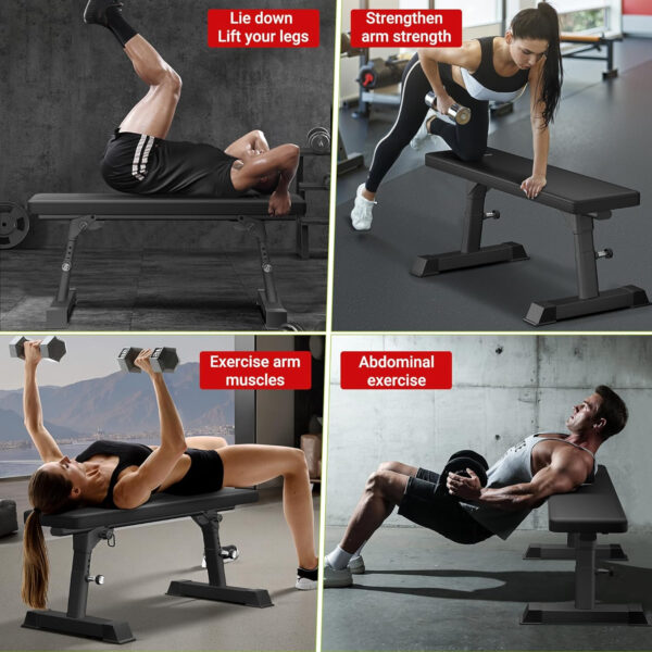 Adjustable Height Foldable Flat Weight Bench - 1300lb Heavy Duty Workout Bench for Home Gym Strength Training, Full Body & Ab Workouts