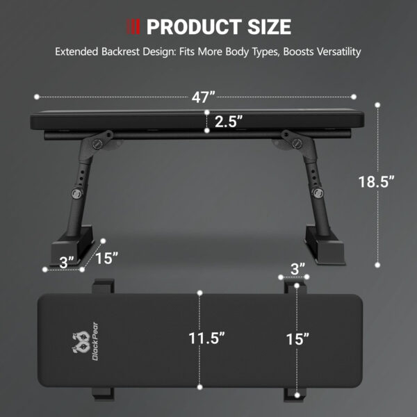 Adjustable Height Foldable Flat Weight Bench - 1300lb Heavy Duty Workout Bench for Home Gym Strength Training, Full Body & Ab Workouts