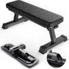 Finer Form Gym Quality Foldable Flat Bench for Multi-Purpose Weight Training and Ab Exercises - Free PDF Workout Chart Included