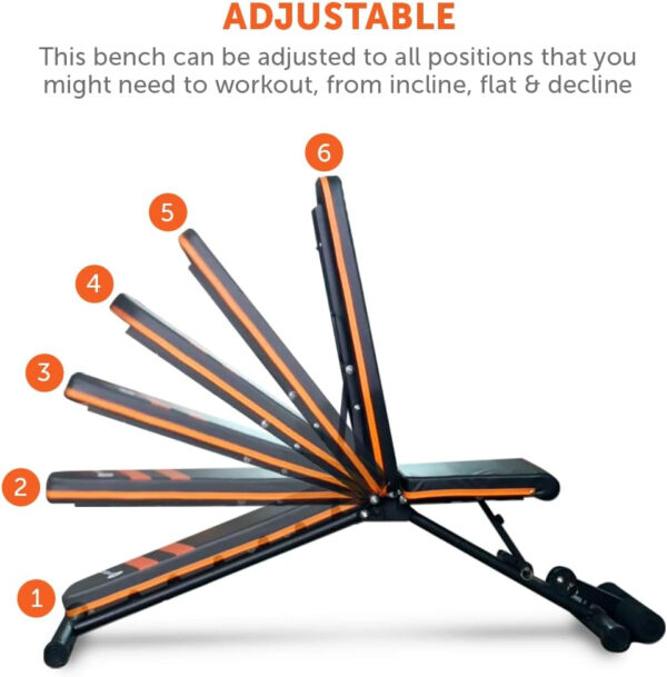 Gymenist Exercise Bench Adjustable Foldable Compact Workout Weight Bench Easy To Carry NO ASSEMBLY NEEDED, Black-Orange (FOLD-110B)