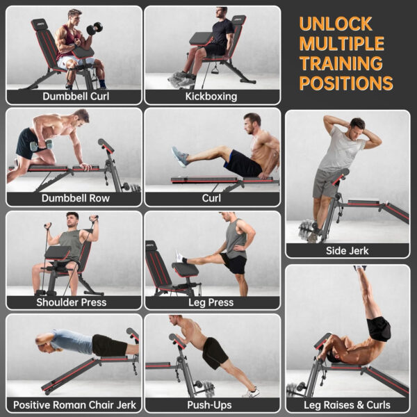 68936d3e29c81bf9be7b6abdab72faaa0cd393eb650b1723558a6.jpg JOROTO Adjustable Weight Bench Foldable Workout Bench with Leg Extension and Preacher Curl Incline Decline Exercise Bench Press 772LBS Load Strength Training Benches for Home Gym Full Body Workout