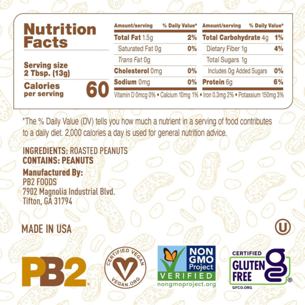 PB2 Pure Peanut Butter Powder - [2 lb/32 oz Jar] - No Added Sugar, No Added Salt, No Added Preservatives - 100% All Natural Roasted Peanuts - 6g of Plant-Based Protein