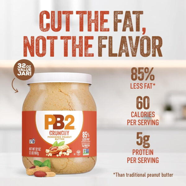 PB2 Pure Peanut Butter Powder - [2 lb/32 oz Jar] - No Added Sugar, No Added Salt, No Added Preservatives - 100% All Natural Roasted Peanuts - 6g of Plant-Based Protein