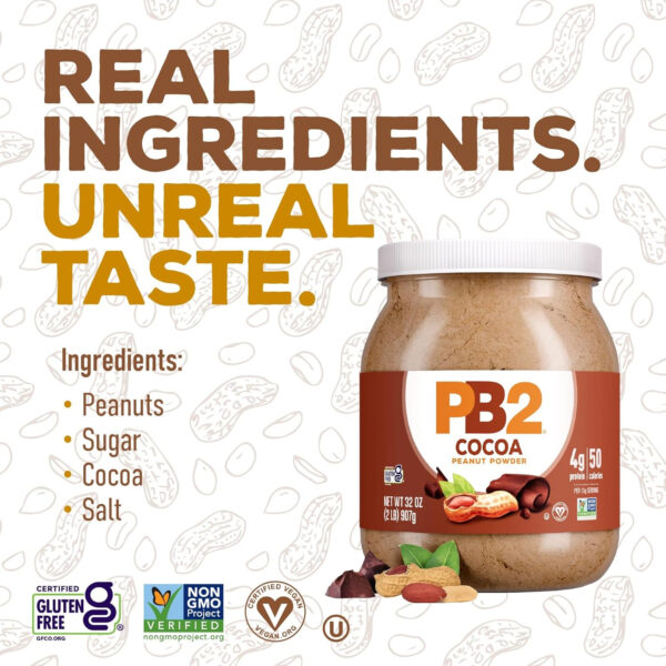 PB2 Pure Peanut Butter Powder - [2 lb/32 oz Jar] - No Added Sugar, No Added Salt, No Added Preservatives - 100% All Natural Roasted Peanuts - 6g of Plant-Based Protein