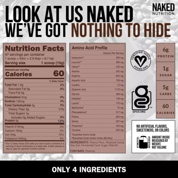 Organic Powdered Peanut Butter from US Farms – Bulk, Only 1 Ingredient - Roasted Peanuts, Vegan, No Additives, Preservative Free, No Salt, No Sugar - 45 Servings - NAKED PB