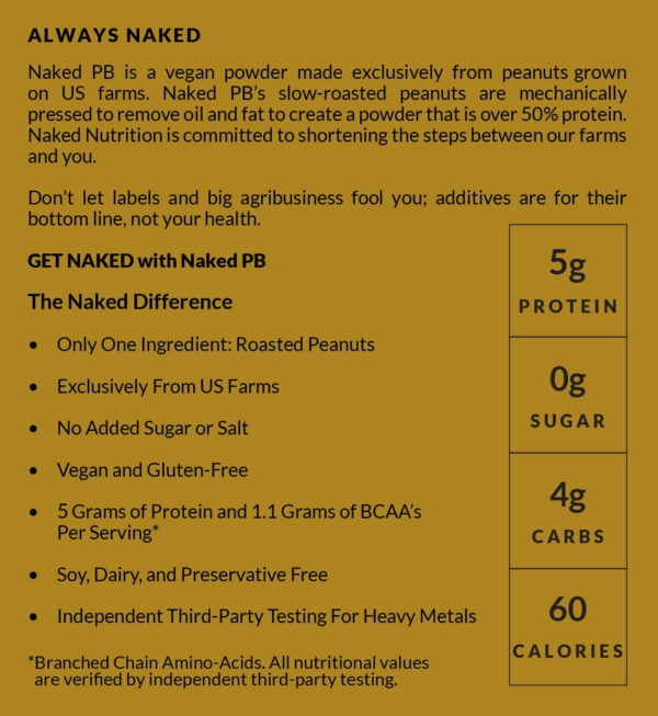 Organic Powdered Peanut Butter from US Farms – Bulk, Only 1 Ingredient - Roasted Peanuts, Vegan, No Additives, Preservative Free, No Salt, No Sugar - 45 Servings - NAKED PB