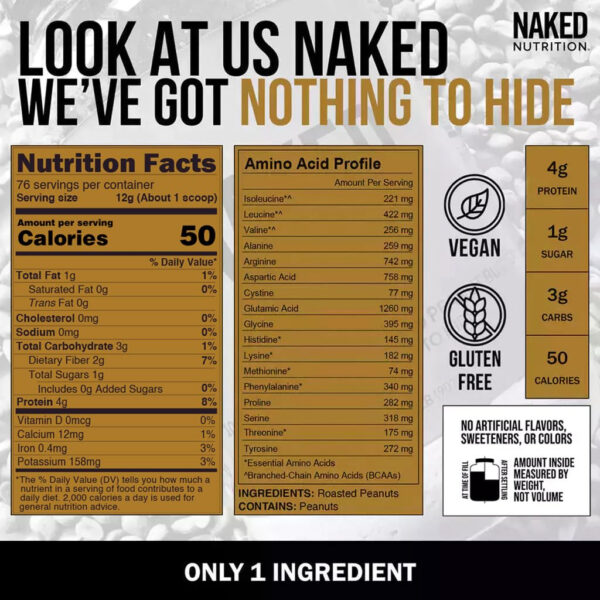 Organic Powdered Peanut Butter from US Farms – Bulk, Only 1 Ingredient - Roasted Peanuts, Vegan, No Additives, Preservative Free, No Salt, No Sugar - 45 Servings - NAKED PB