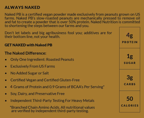 Organic Powdered Peanut Butter from US Farms – Bulk, Only 1 Ingredient - Roasted Peanuts, Vegan, No Additives, Preservative Free, No Salt, No Sugar - 45 Servings - NAKED PB