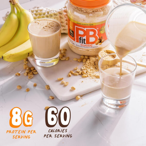 689372374aff497667ce877720bdc25bc26266152c1239a61ff02.jpg PBfit 30 Ounce Classic Peanut Butter Powder, Powdered Peanut Butter Spread From Real Roasted Peanuts, 8g of Protein 8% DV, Gluten-Free, 60 calories, 87% less fat (Pack of 1)