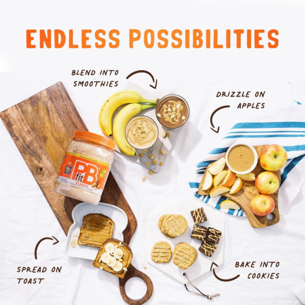 6893723b1e95ad72a6e6c2b03fa3ec5fe9bd7fefbcfae1e268d9b.jpg PBfit 30 Ounce Classic Peanut Butter Powder, Powdered Peanut Butter Spread From Real Roasted Peanuts, 8g of Protein 8% DV, Gluten-Free, 60 calories, 87% less fat (Pack of 1)