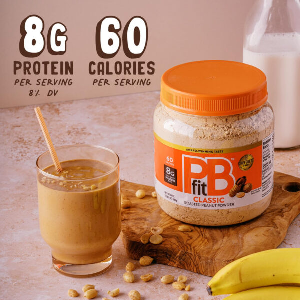 689372473ef552b626a01ebbc3962b3d307acc3118a9e4758c2b3.jpg PBfit 30 Ounce Classic Peanut Butter Powder, Powdered Peanut Butter Spread From Real Roasted Peanuts, 8g of Protein 8% DV, Gluten-Free, 60 calories, 87% less fat (Pack of 1)