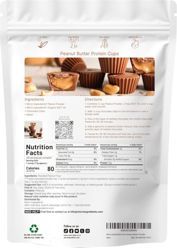 Pure PB Peanut Butter Powder, 4lbs (64oz) | 10g Protein & 88% Less Fat | No Added Sugar or Salt from Natural Fresh Roasted Peanuts | Mixes Easily for Peanut Butter Spread & Protein Powder | Non-GMO