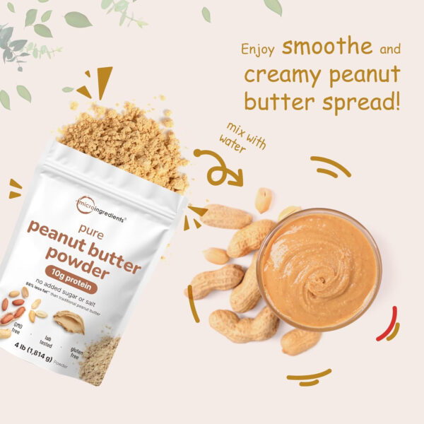 Pure PB Peanut Butter Powder, 4lbs (64oz) | 10g Protein & 88% Less Fat | No Added Sugar or Salt from Natural Fresh Roasted Peanuts | Mixes Easily for Peanut Butter Spread & Protein Powder | Non-GMO