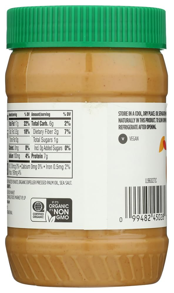 365 by Whole Foods Market, Organic Unsweetened Peanut Butter, 16 Ounce