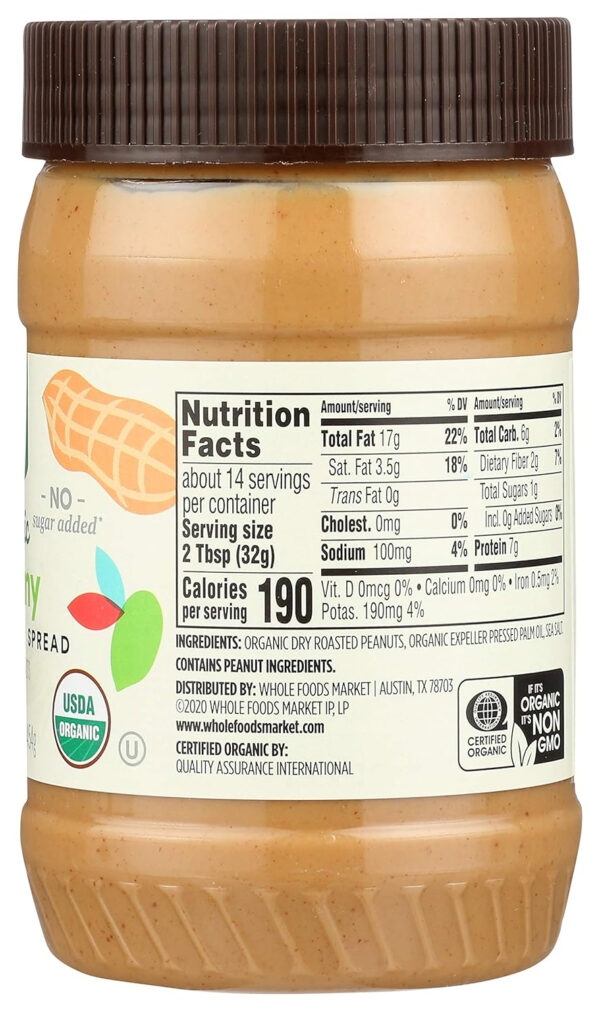365 by Whole Foods Market, Organic Unsweetened Peanut Butter, 16 Ounce