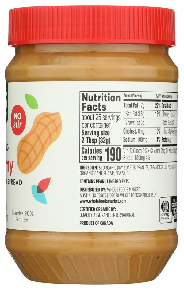 365 by Whole Foods Market, Organic Unsweetened Peanut Butter, 16 Ounce