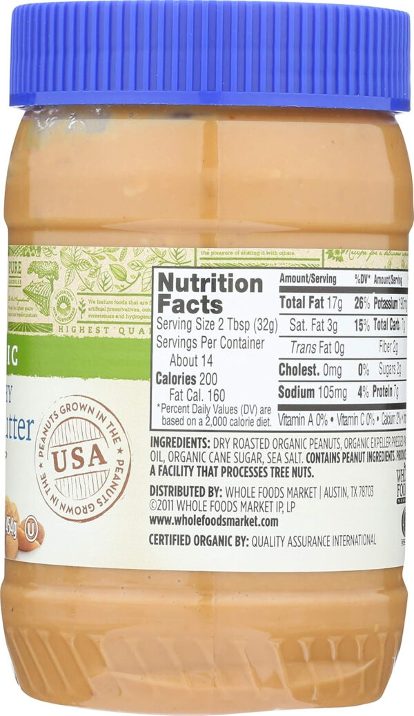 365 by Whole Foods Market, Organic Unsweetened Peanut Butter, 16 Ounce