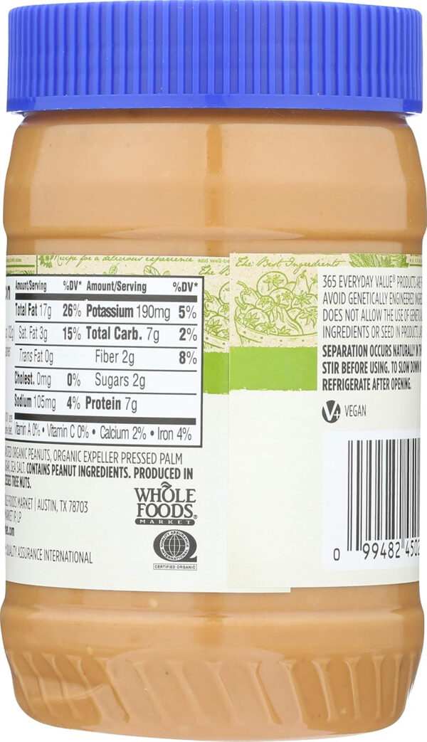 365 by Whole Foods Market, Organic Unsweetened Peanut Butter, 16 Ounce