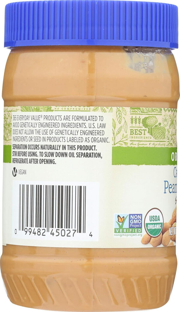 365 by Whole Foods Market, Organic Unsweetened Peanut Butter, 16 Ounce