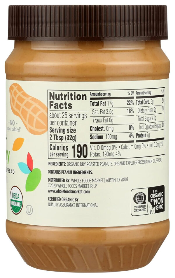 365 by Whole Foods Market, Organic Unsweetened Peanut Butter, 16 Ounce