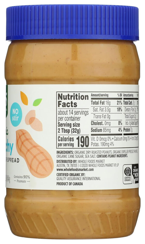 365 by Whole Foods Market, Organic Unsweetened Peanut Butter, 16 Ounce