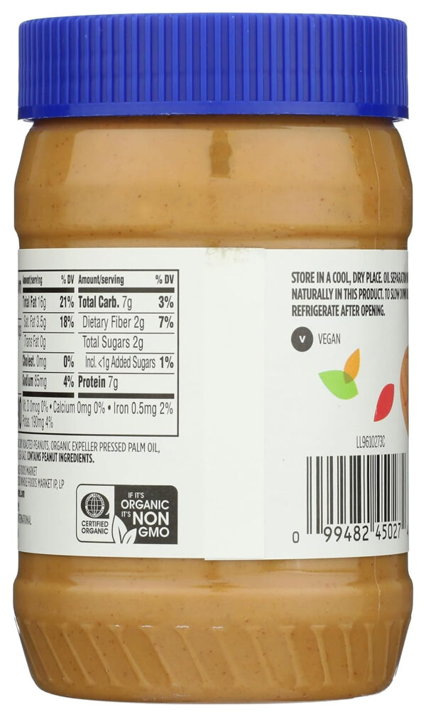 365 by Whole Foods Market, Organic Unsweetened Peanut Butter, 16 Ounce