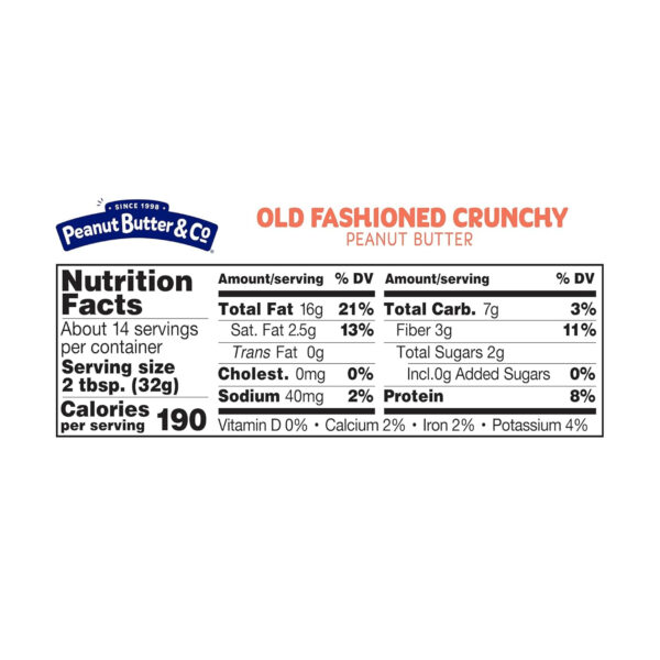 Peanut Butter & Co. Old Fashioned Crunchy Peanut Butter, Non-GMO, Gluten Free, Vegan, No Sugar Added, 16 Ounce (Pack of 1)