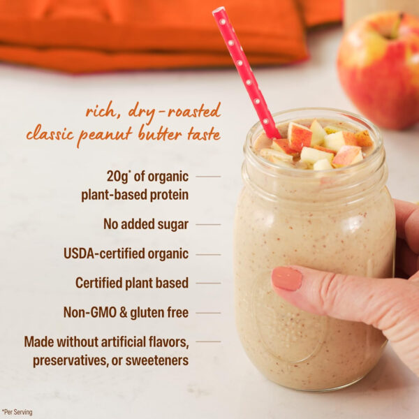 Orgain X Justin's ® Organic Vegan Nut Butter Protein Powder, Peanut Butter- 20g Plant Protein, 2g Sugar, Gluten Free, No Dairy, Soy Ingredients, or Artificial Flavors, 1.17 lb