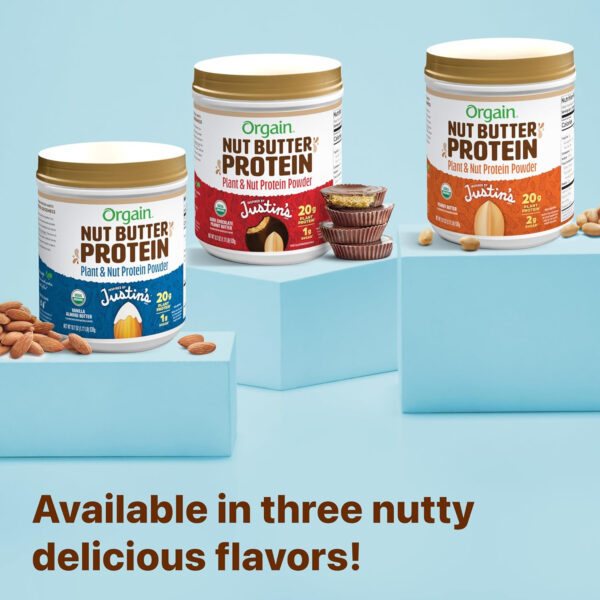 Orgain X Justin's ® Organic Vegan Nut Butter Protein Powder, Peanut Butter- 20g Plant Protein, 2g Sugar, Gluten Free, No Dairy, Soy Ingredients, or Artificial Flavors, 1.17 lb