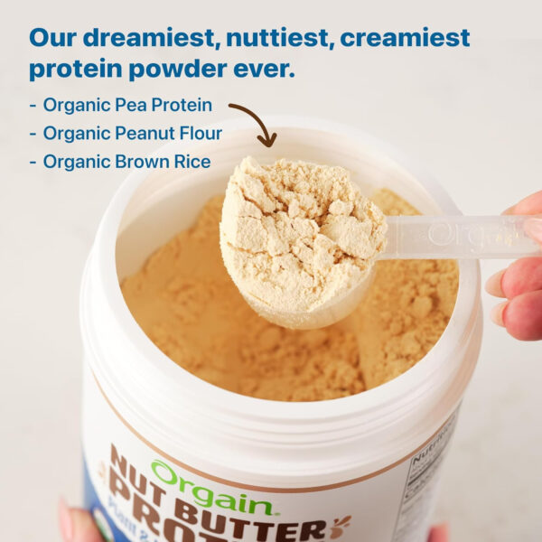 Orgain X Justin's ® Organic Vegan Nut Butter Protein Powder, Peanut Butter- 20g Plant Protein, 2g Sugar, Gluten Free, No Dairy, Soy Ingredients, or Artificial Flavors, 1.17 lb