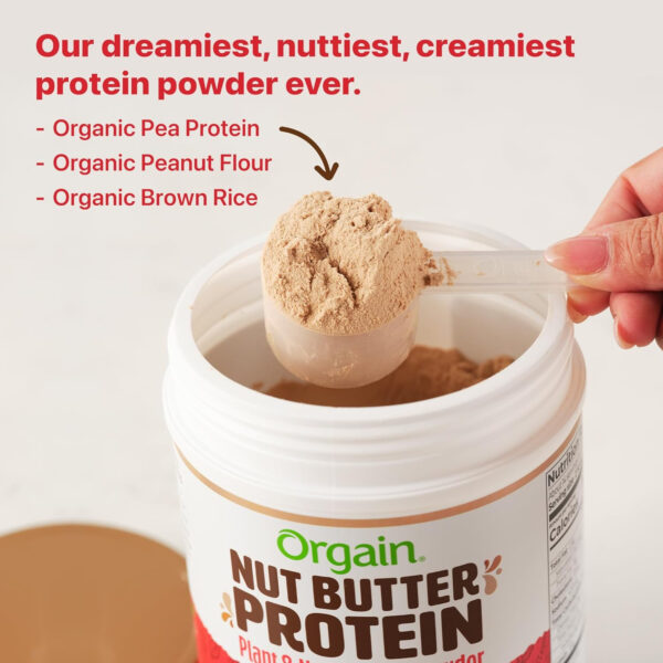 Orgain X Justin's ® Organic Vegan Nut Butter Protein Powder, Peanut Butter- 20g Plant Protein, 2g Sugar, Gluten Free, No Dairy, Soy Ingredients, or Artificial Flavors, 1.17 lb