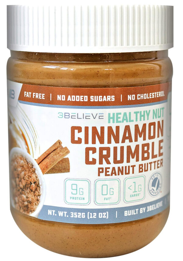 3Believe - Healthy Nut Creamy Peanut Butter - Low Carb, High Protein, Fat-Free, Double Roasted, Ideal for Spreading, Smoothies & Snacking - 12 oz