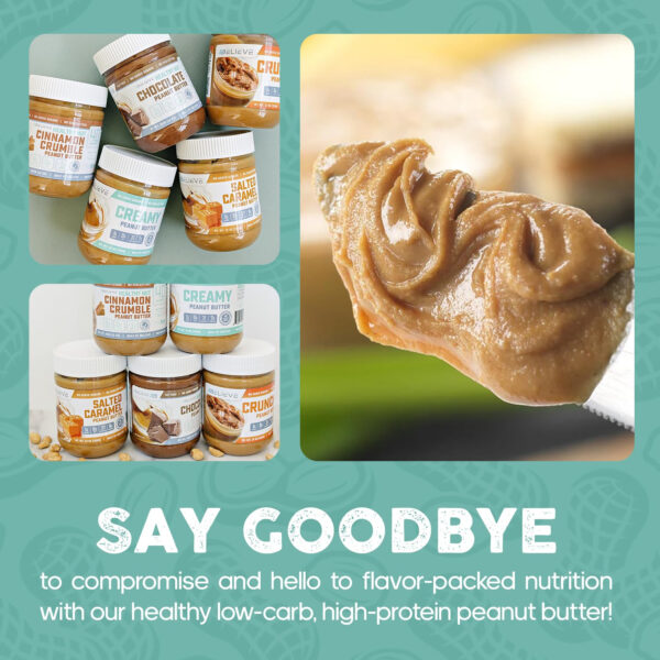 3Believe - Healthy Nut Creamy Peanut Butter - Low Carb, High Protein, Fat-Free, Double Roasted, Ideal for Spreading, Smoothies & Snacking - 12 oz